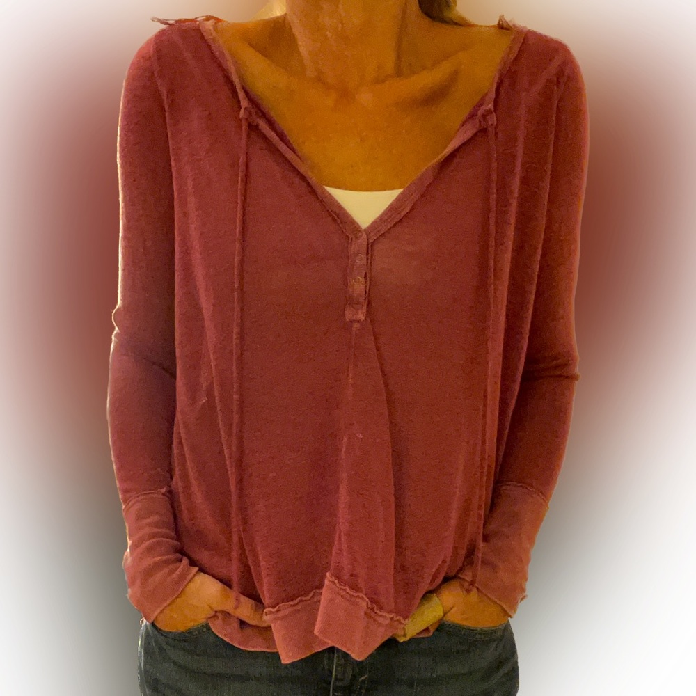 Free people distressed red slouchy relaxed long sleeve size xs (runs big)